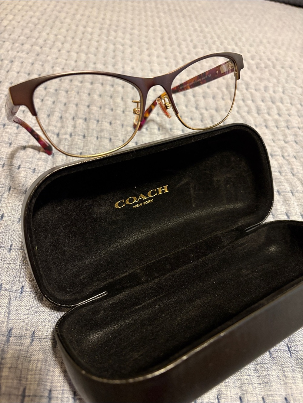 Coach Purple Frames with Pink Floral Temple Accents